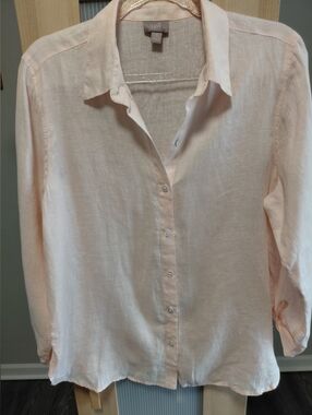 J. Jill Peach Long Sleeve Linen Button Down Shirt